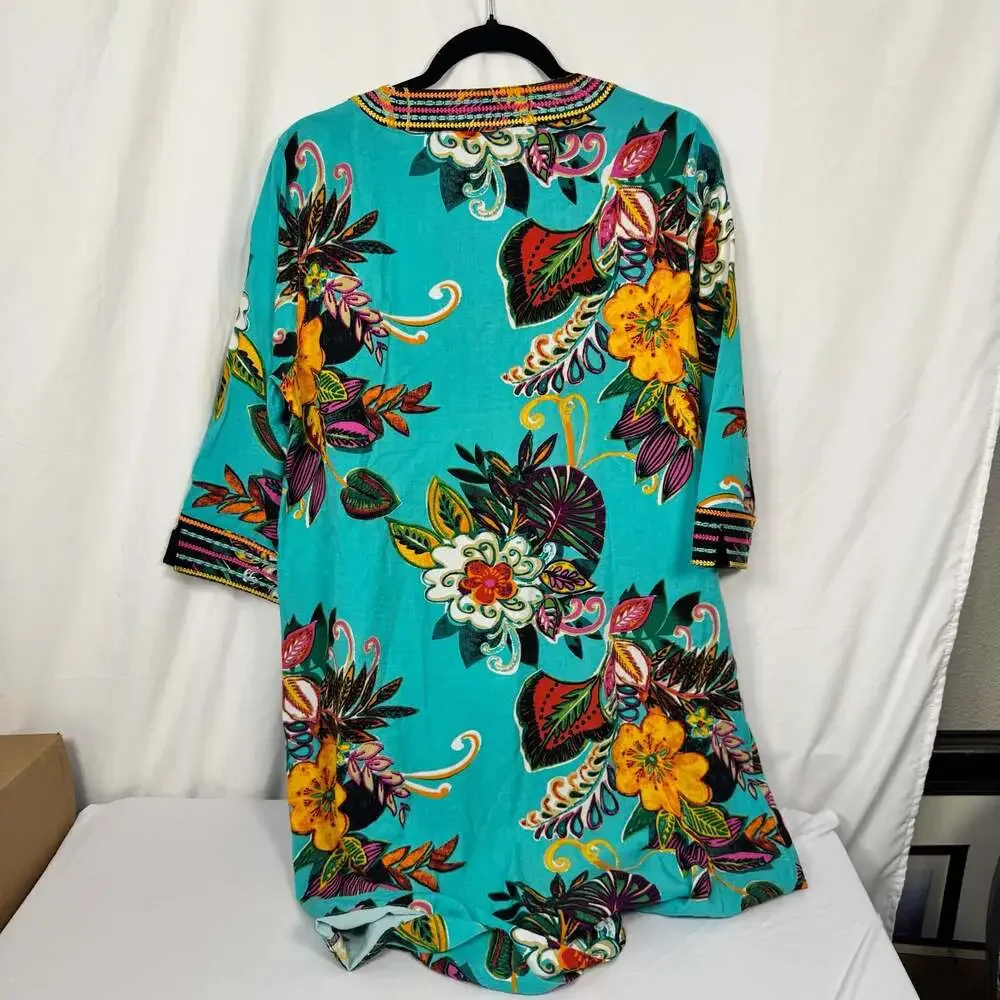 John Mark Floral Embroidered V-Neck Tunic Shift Dress Size M - Picture 5 of 9